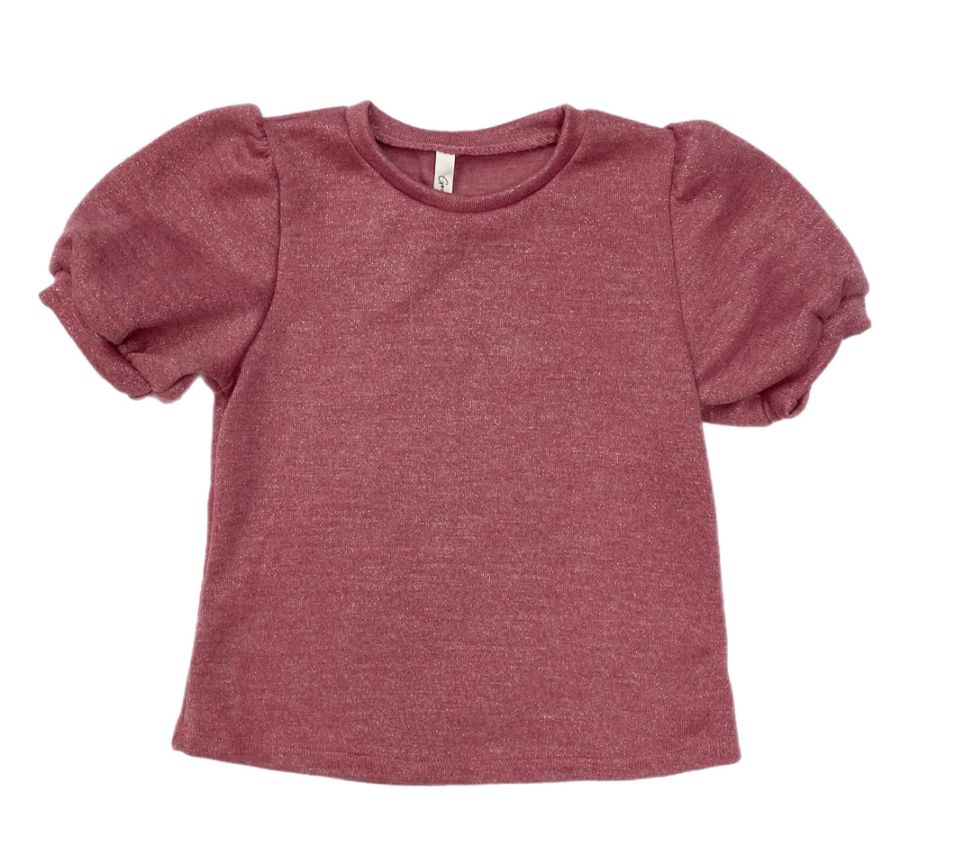 Good Girl Mink Lurex Puff Sleeve Top-Mauve/Silver