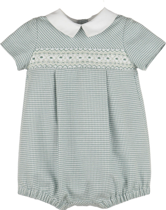 Luli & Me Checks Smocked Boy Bubble-Green