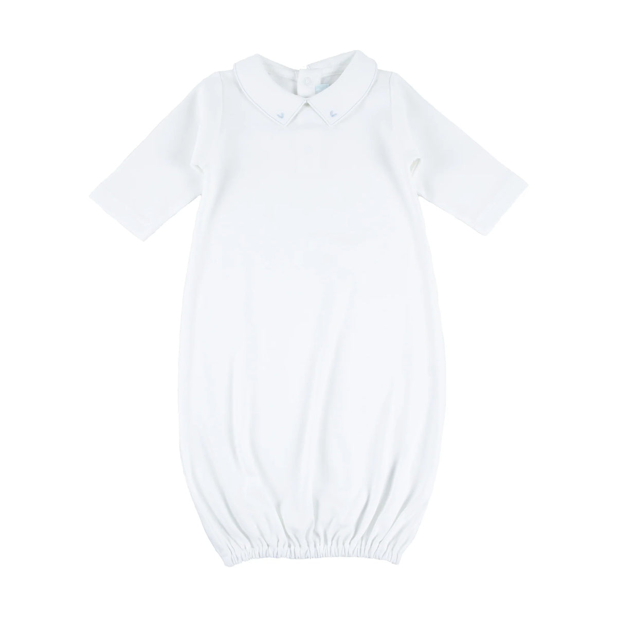 Cuclie Emb. Collar Daygown-White/Lt. Blue Trim