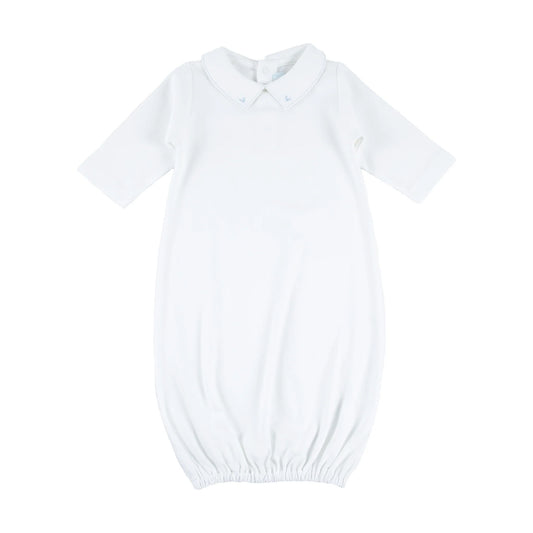 Cuclie Emb. Collar Daygown-White/Lt. Blue Trim