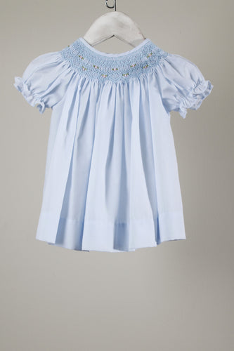 Baby Blessings Smocked Bishop Dress w/ Bonnet-Blue