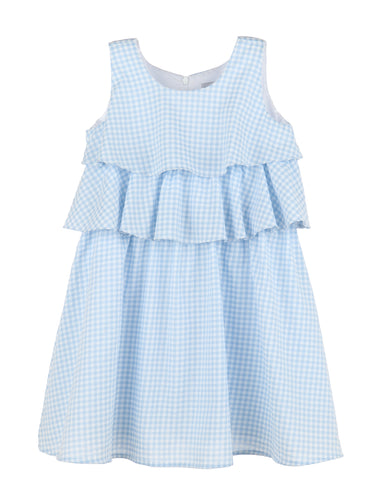 Maria Casero Blue Seer Check Ruffle Dress