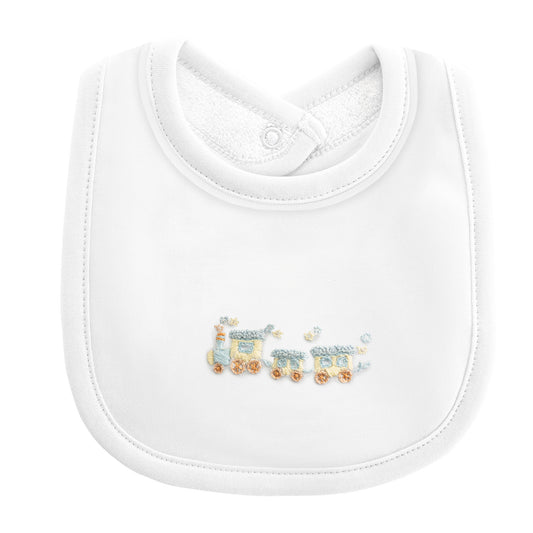 BCC Little Train Bib w/ Piping-White