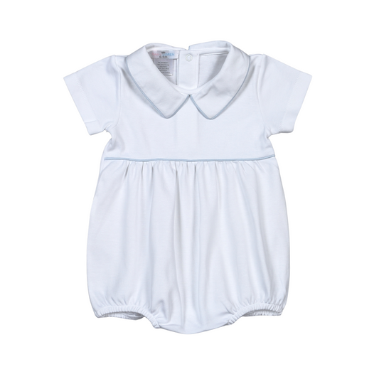 Baby Loren White Pima Boy Bubble w/ Blue Piping
