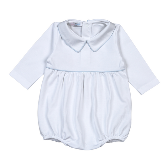 Baby Loren Bob White W/ Blue Piping L/S Bubble