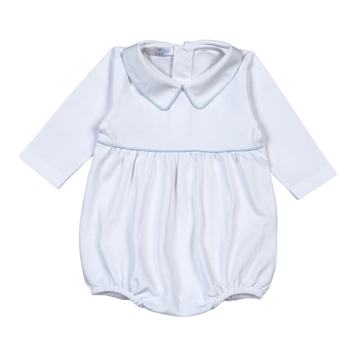 Baby Loren Bob White W/ Blue Piping L/S Bubble