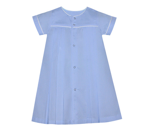 Baby Sen Blue Microcheck Simple Daygown