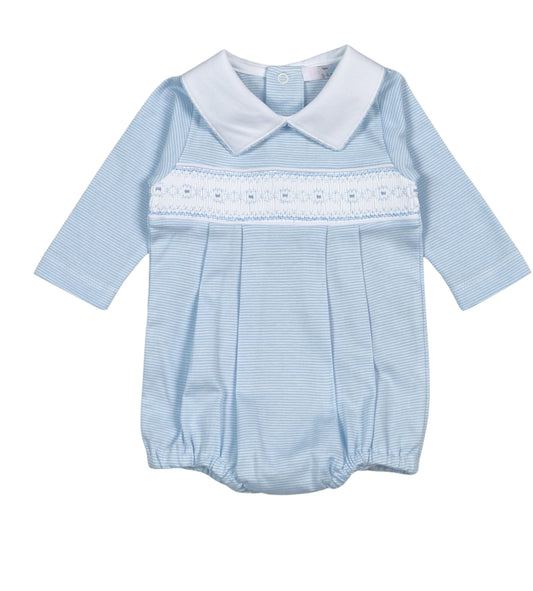 Baby Loren Blue Stripes Smocked L/S Bubble
