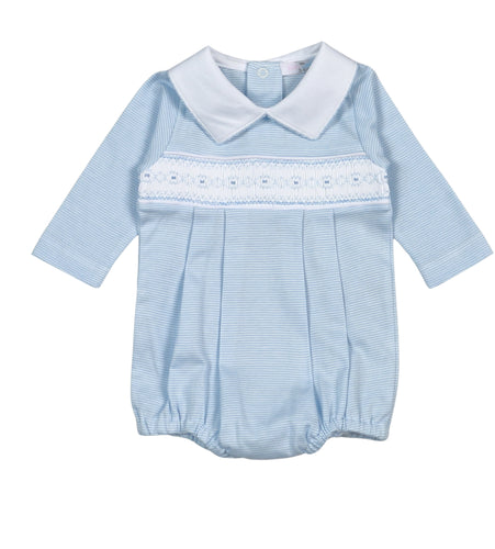 Baby Loren Blue Stripes Smocked L/S Bubble