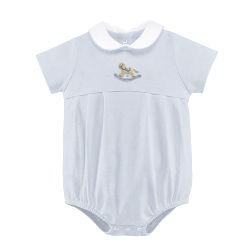 BCC S/S Rocking Horse Embroidered Blue Bubble