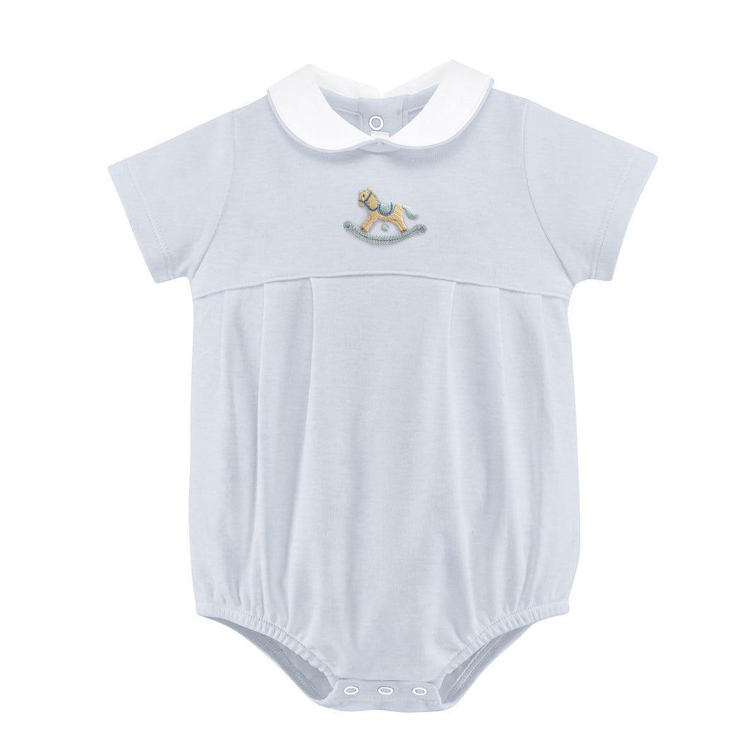 BCC S/S Rocking Horse Embroidered Blue Bubble