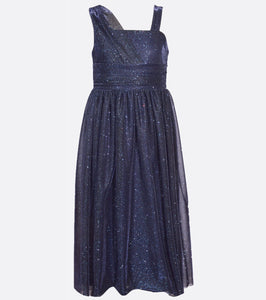 Bonnie Jean Navy Shimmer Tea Length Dress