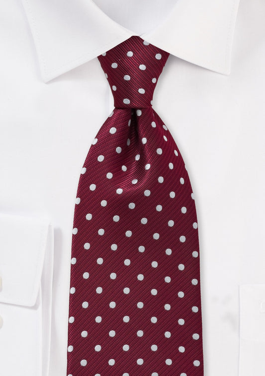 Burgundy and Silver Polka Dot Tie