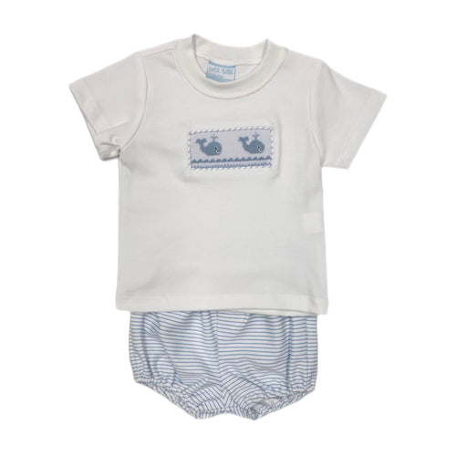 Petit Bebe Blue Stripe Whale Bloomer Set