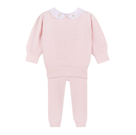 Feltman Girls Detailed Collar Knit Set-Pink