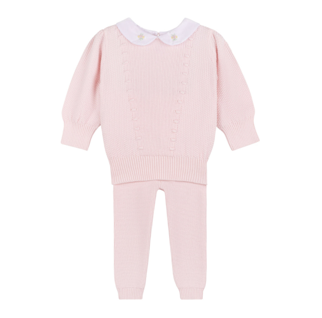 Feltman Girls Detailed Collar Knit Set-Pink