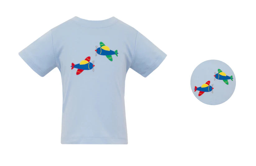 Claire & Charlie Airplane Applique S/S Shirt-Blue