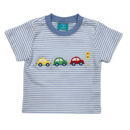 Claire & Charlie Cars Blue Knit Stripe T-Shirt