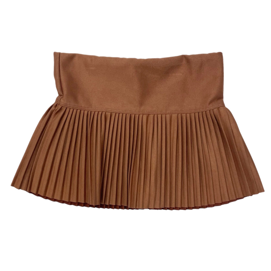 Cheryl Kids Brown Suede Pleated Skort