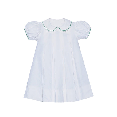 Baby Sen Charlotte White Cord Dress w/ Green Stitching
