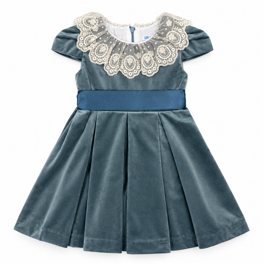 Luli & Me Deluxe Velvet Dress w/ Sash and Lace Collar