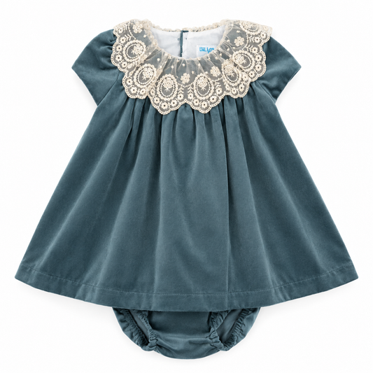 Luli & Me Deluxe Velvet Float Dress w/ Lace Collar