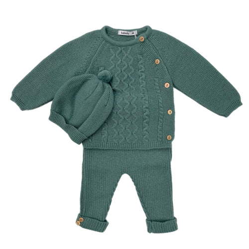 Babidu Green Cable Pant Set/Hat