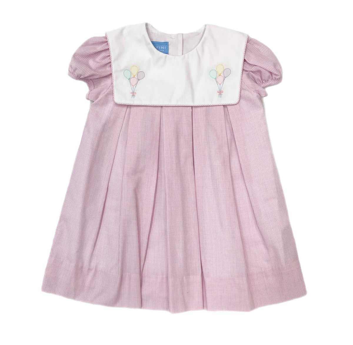 Anavini Pink Check Birthday Dress w/ Square Collar