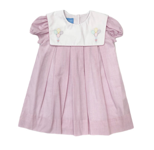 Anavini Pink Check Birthday Dress w/ Square Collar