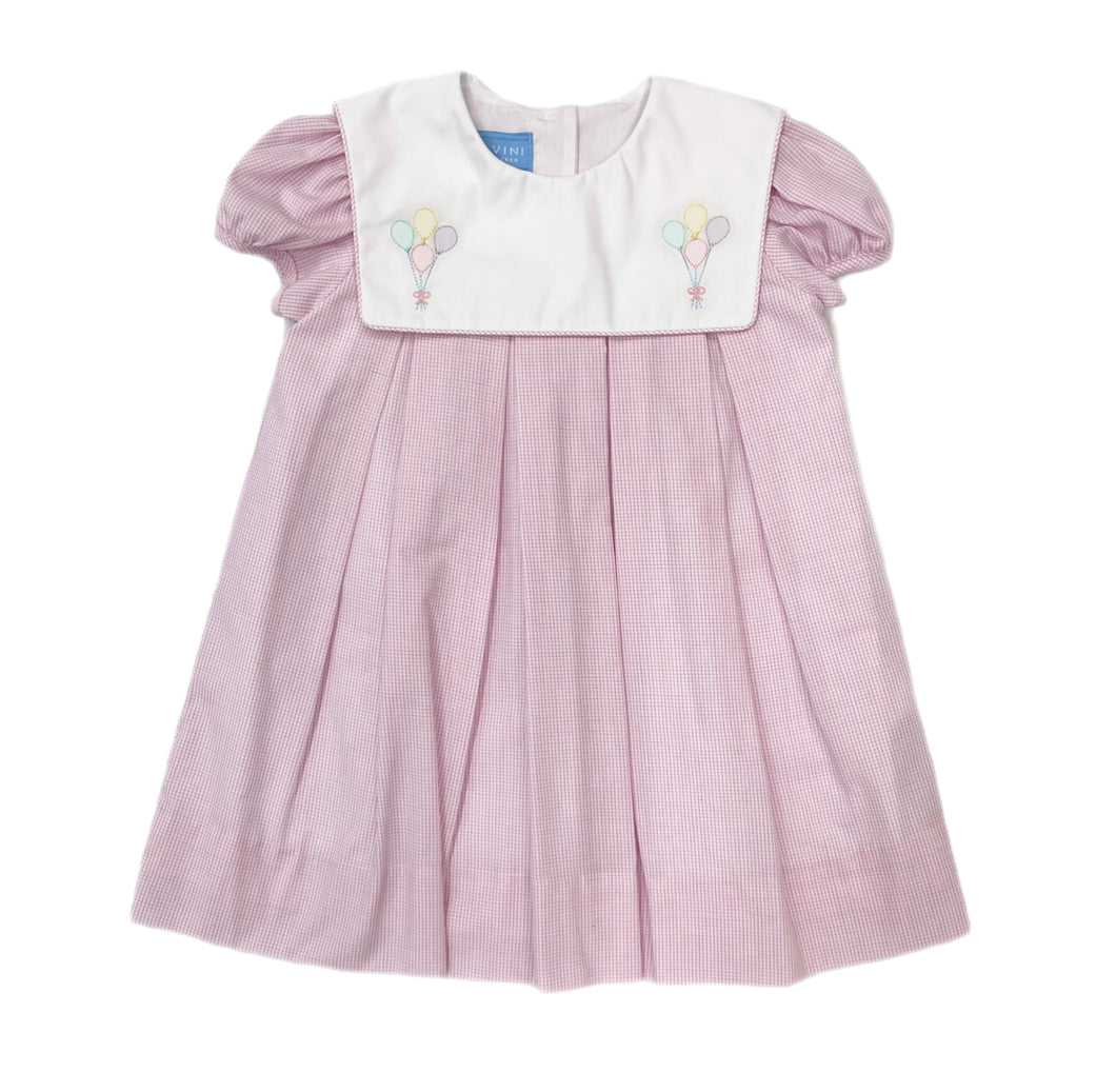 Anavini Pink Check Birthday Dress w/ Square Collar
