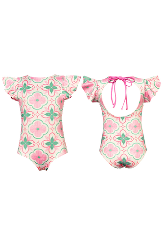 Pepita & Me Azulejo Pink/Green Print Swimsuit