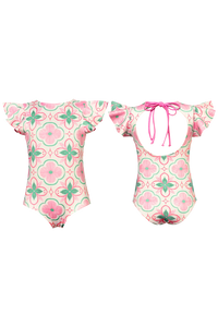 Pepita & Me Azulejo Pink/Green Print Swimsuit