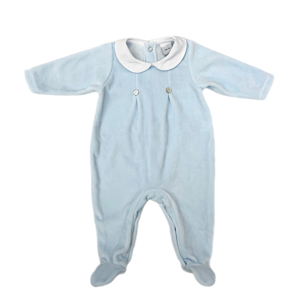 Babidu Velour Footie w/ Button Detail-Sky Blue