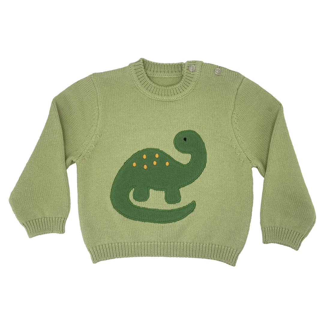 Zubels Dinosaur Applique Knit Sweater-Green