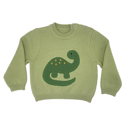 Zubels Dinosaur Applique Knit Sweater-Green
