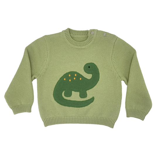 Zubels Dinosaur Applique Knit Sweater-Green