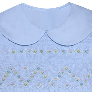 RN Blue Cate Smocked Dress with Multi Embroidery