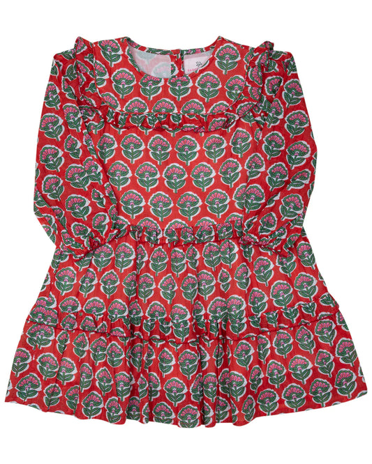Smockingbird Christmas Floral Gold Luxe Dress
