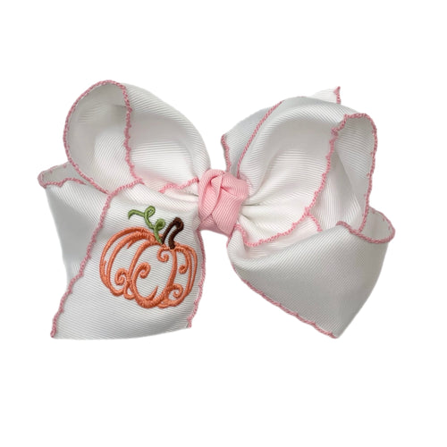 BC Pumpkin Emb. Bow-White w/ Pink Edge