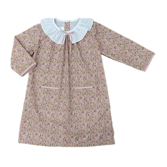 Sweet Pastel Fall Floral Dress w/ White Ruffle Collar