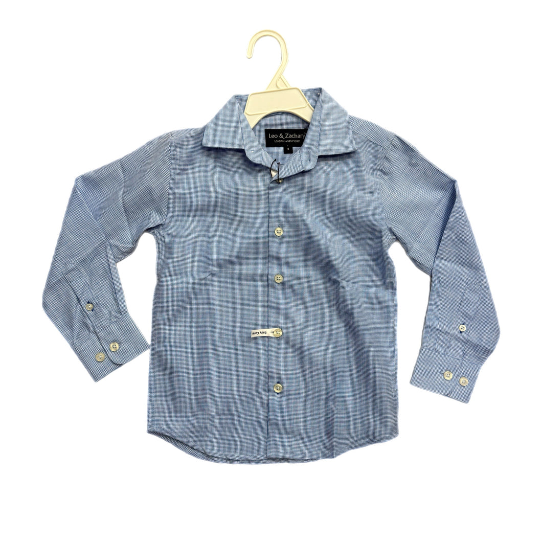 Leo & Zachary Blue Houndstooth Windowpane Dress Shirt