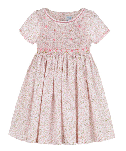 Luli & Me Sweet Pink Wildflowers Smocked Dress