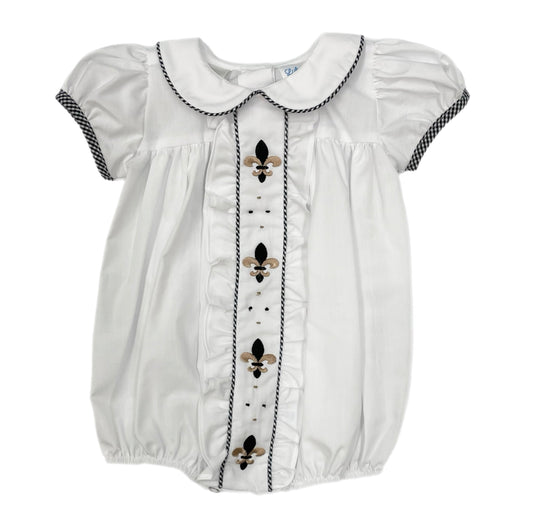 Lulu Bebe Fleur De Lis Emb. Girls' Bubble-White