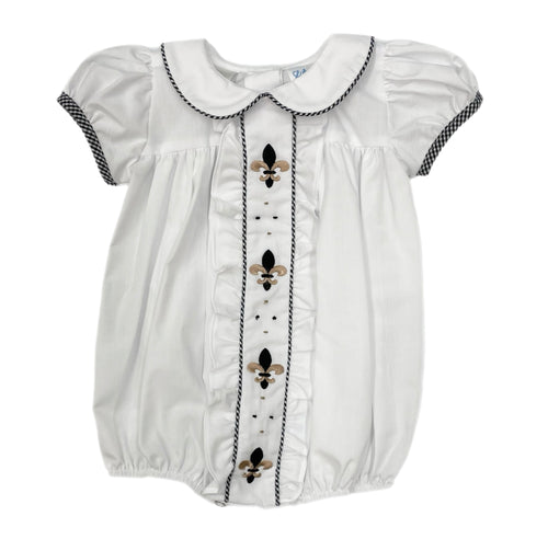 Lulu Bebe Fleur De Lis Emb. Girls' Bubble-White