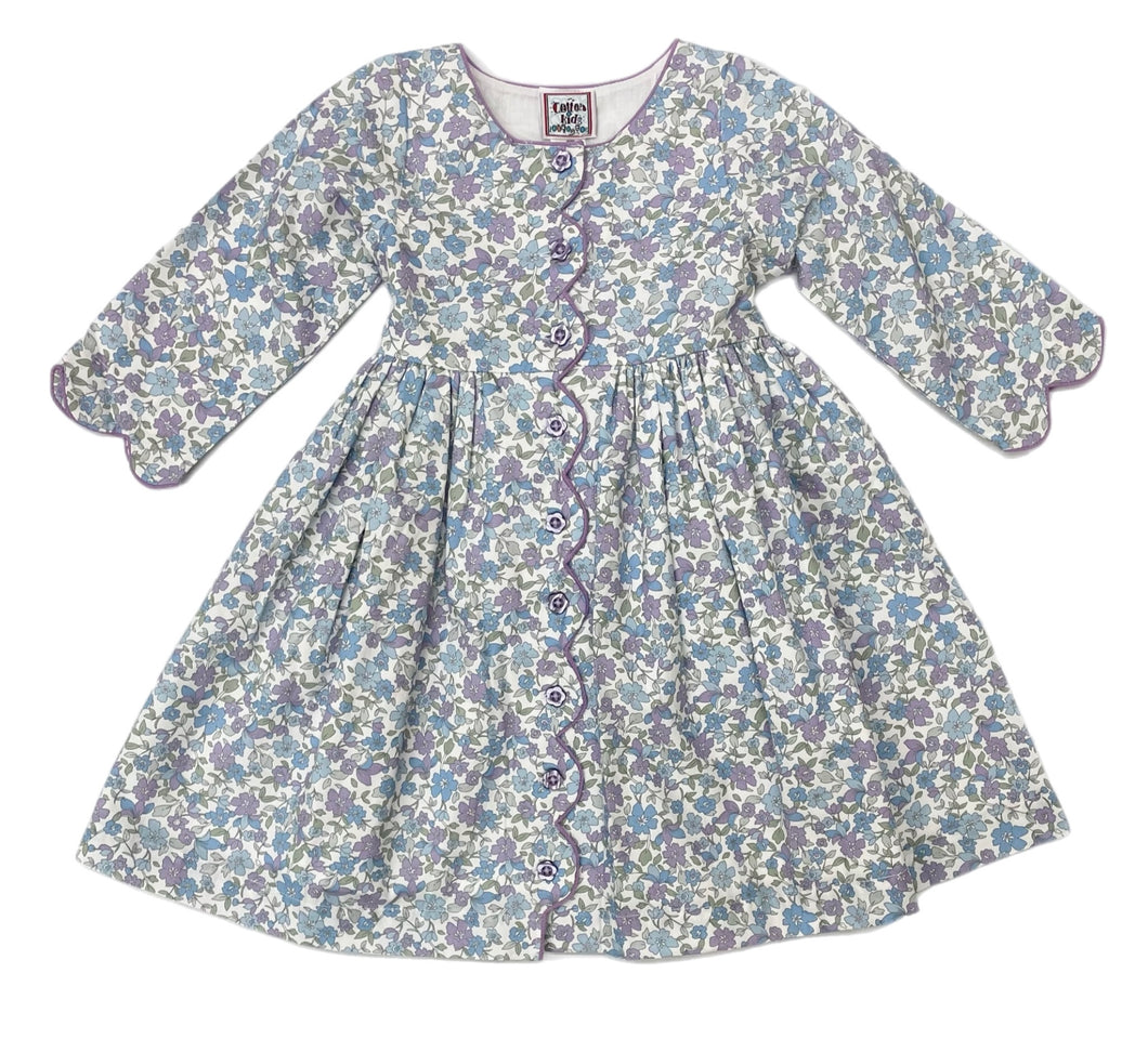 Cotton Kids Purple Floral Scallop Button Dress