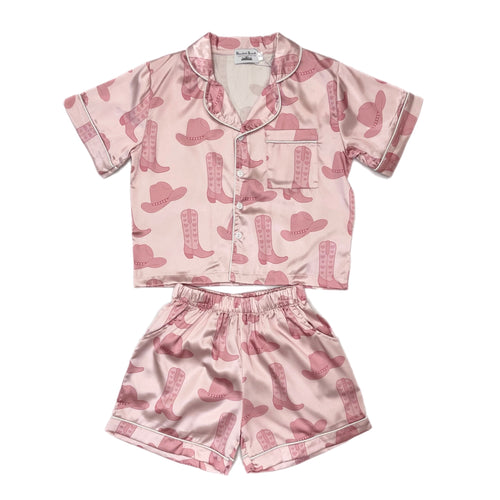 Blended Spirit Satin Cowgirl Print PJ Short Set