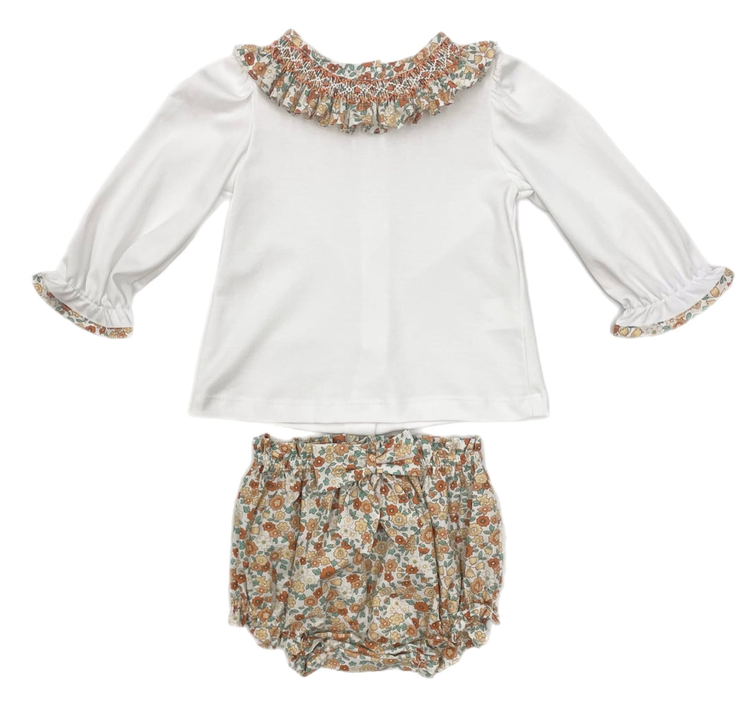 Petit Bebe Orange Liberty Print L/S Bloomer Set