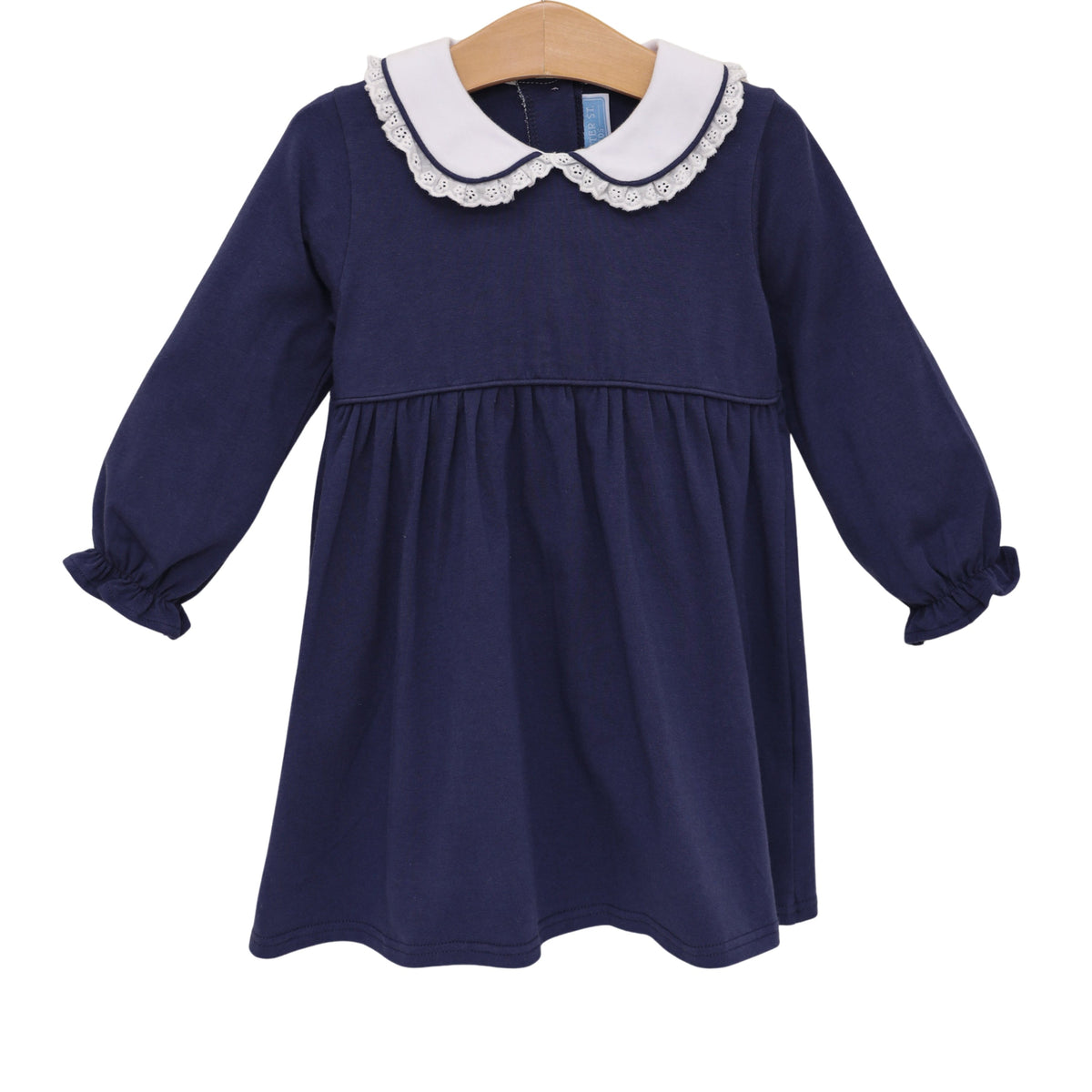 Trotter Street Eleanor Eyelet Collar Dress-Navy