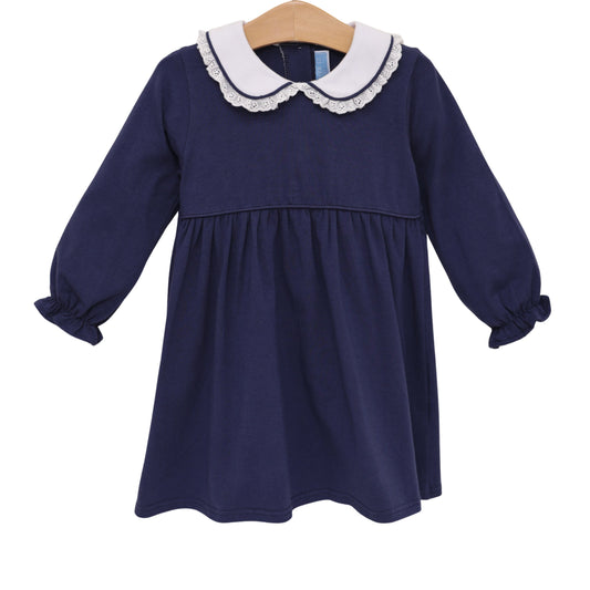 Trotter Street Eleanor Eyelet Collar Dress-Navy