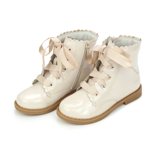 Lamour Josephine Patent Cream Scalloped Boot